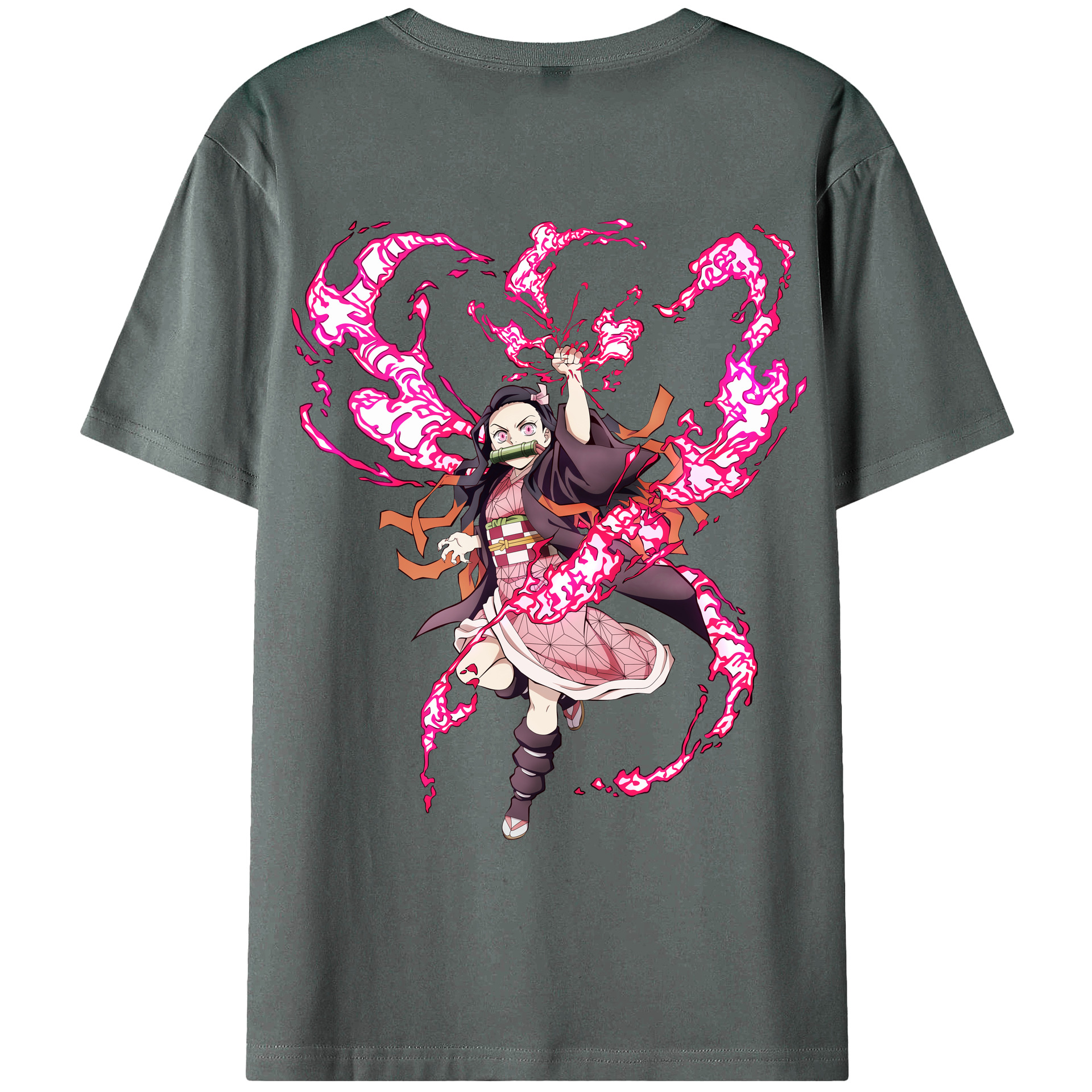 （画像用） 鬼滅の刃（きめつのやいば）竈門 禰󠄀豆子／かまど ねずこ Kamado Nezuko 綿100％ メンズ半袖Tシャツ（バックプリント） 通気性